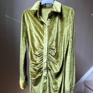 Green Velvet Button Front Body Con Mini Dress